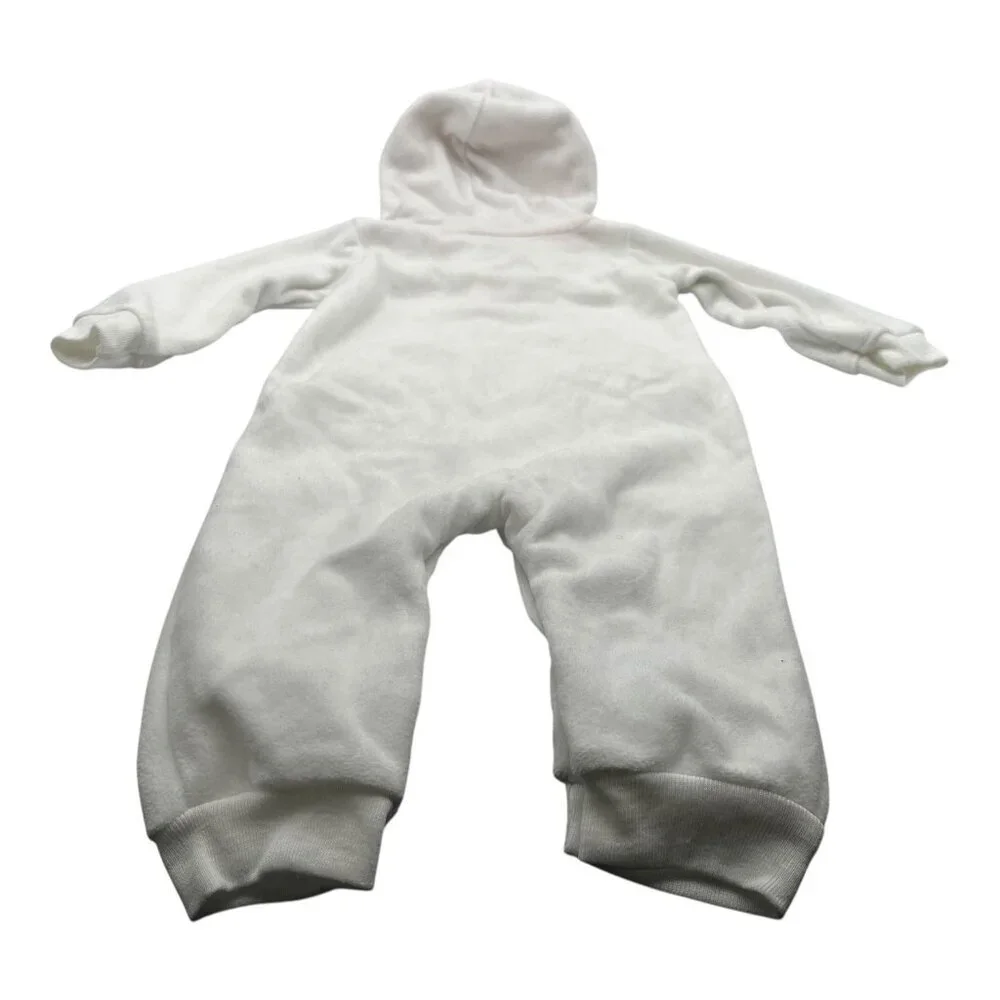 Carter’s Baby Hooded Fleece One Piece 9M Heart & Button Detail White Pink Floral